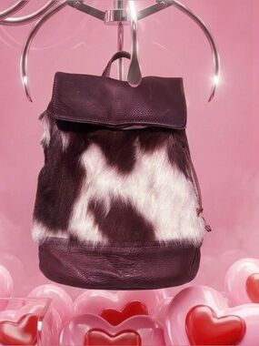 Haircalf & Leather Backpack in Brown and White